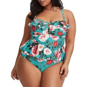 Eurivicy Sky Blue Floral 2 Piece Swim Suit w Convertible Adjustable Straps Large